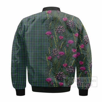 Arbuthnot Family Crest Tartan Bomber Jacket Scottish Thistle Flower Pattern Half Style - Tartan Vibes Clothing