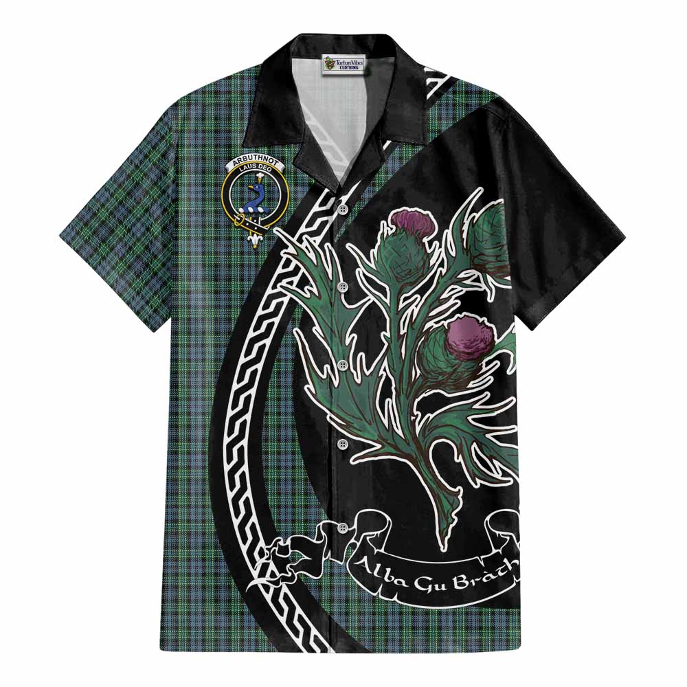 Arbuthnot Family Crest Tartan Cotton Hawaiian Shirt Alba Thistle Inspired - Tartan Vibes Clothing