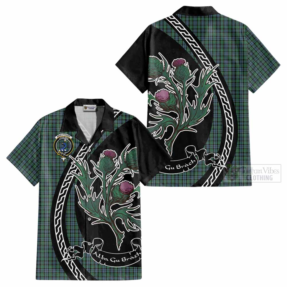Arbuthnot Family Crest Tartan Cotton Hawaiian Shirt Alba Thistle Inspired - Tartan Vibes Clothing