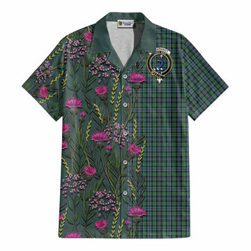 Arbuthnot Family Crest Tartan Cotton Hawaiian Shirt Scottish Thistle Flower Pattern Half Style - Tartan Vibes Clothing