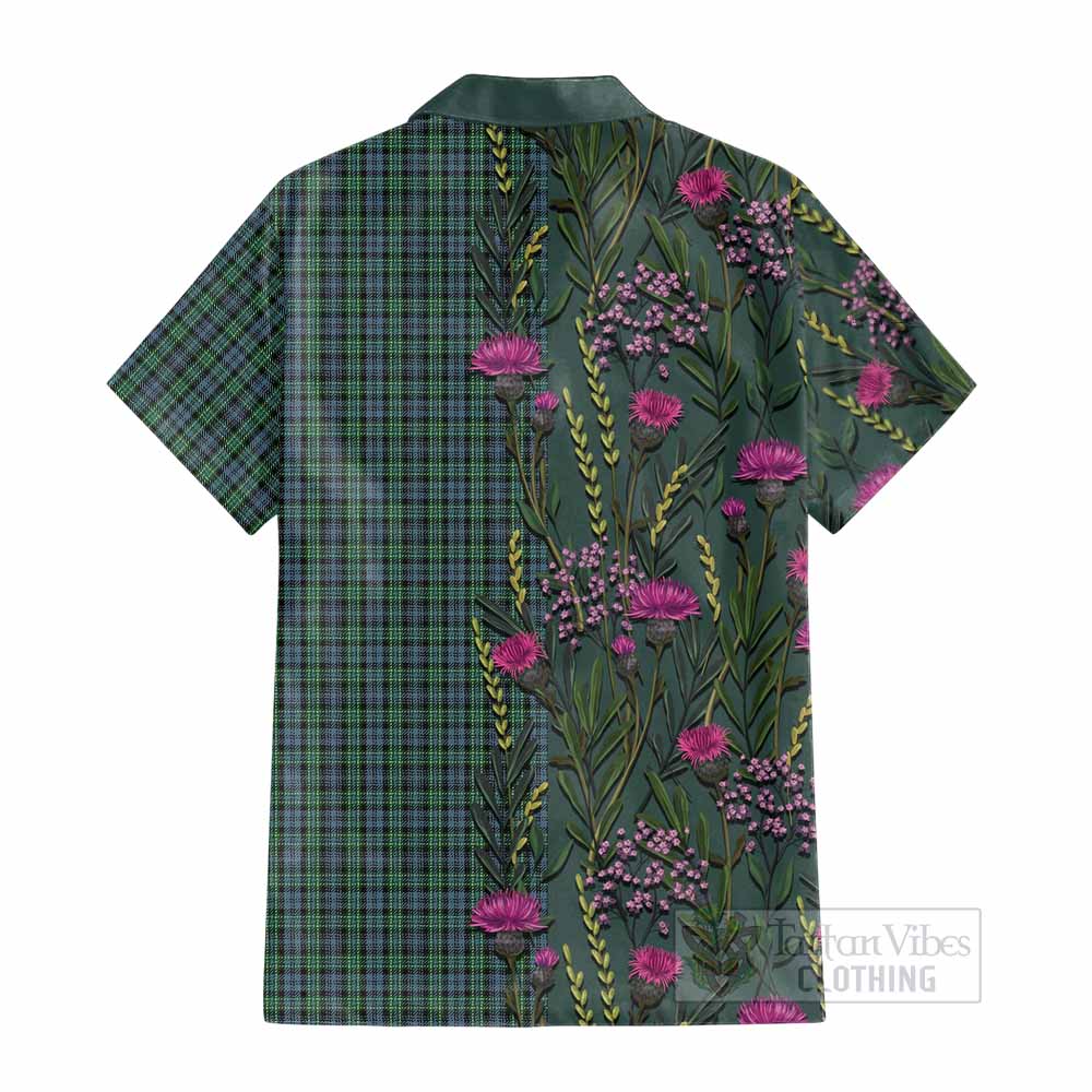 Arbuthnot Family Crest Tartan Cotton Hawaiian Shirt Scottish Thistle Flower Pattern Half Style - Tartan Vibes Clothing