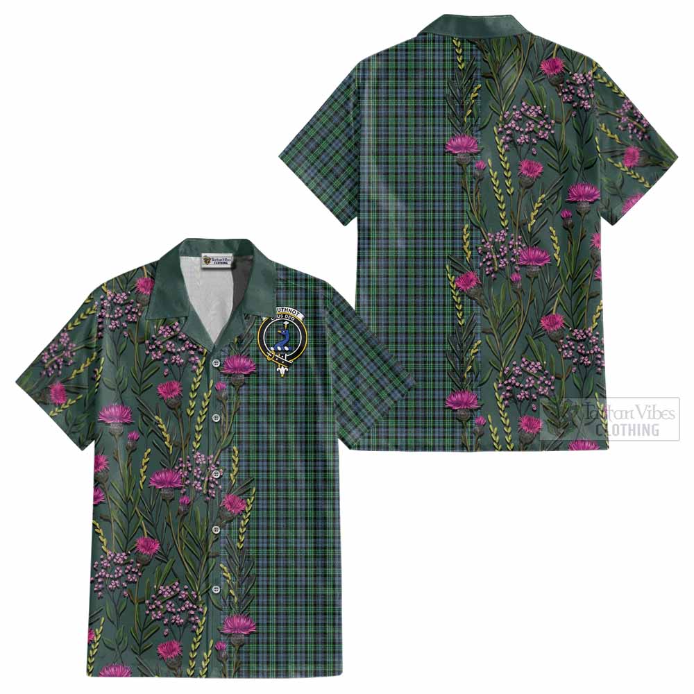 Arbuthnot Family Crest Tartan Cotton Hawaiian Shirt Scottish Thistle Flower Pattern Half Style - Tartan Vibes Clothing