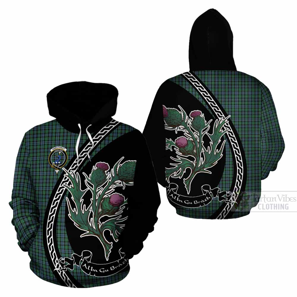 Arbuthnot Family Crest Tartan Cotton Hoodie Alba Thistle Inspired - Tartan Vibes Clothing