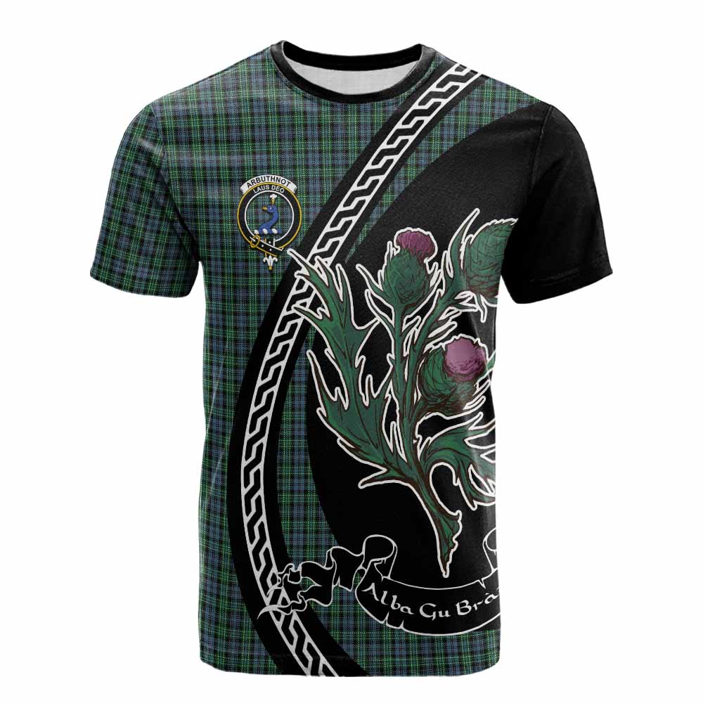 Arbuthnot Family Crest Tartan Cotton T-shirt Alba Thistle Inspired - Tartan Vibes Clothing