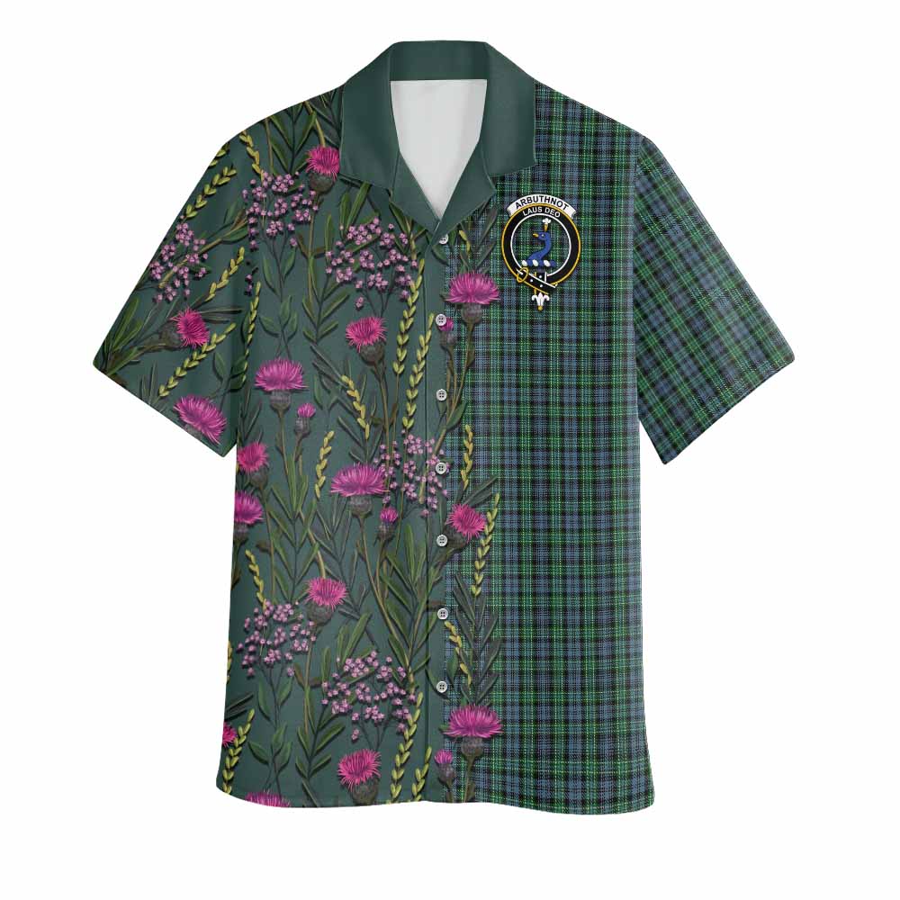 Arbuthnot Family Crest Tartan Hawaiian Shirt Scottish Thistle Flower Pattern Half Style - Tartan Vibes Clothing