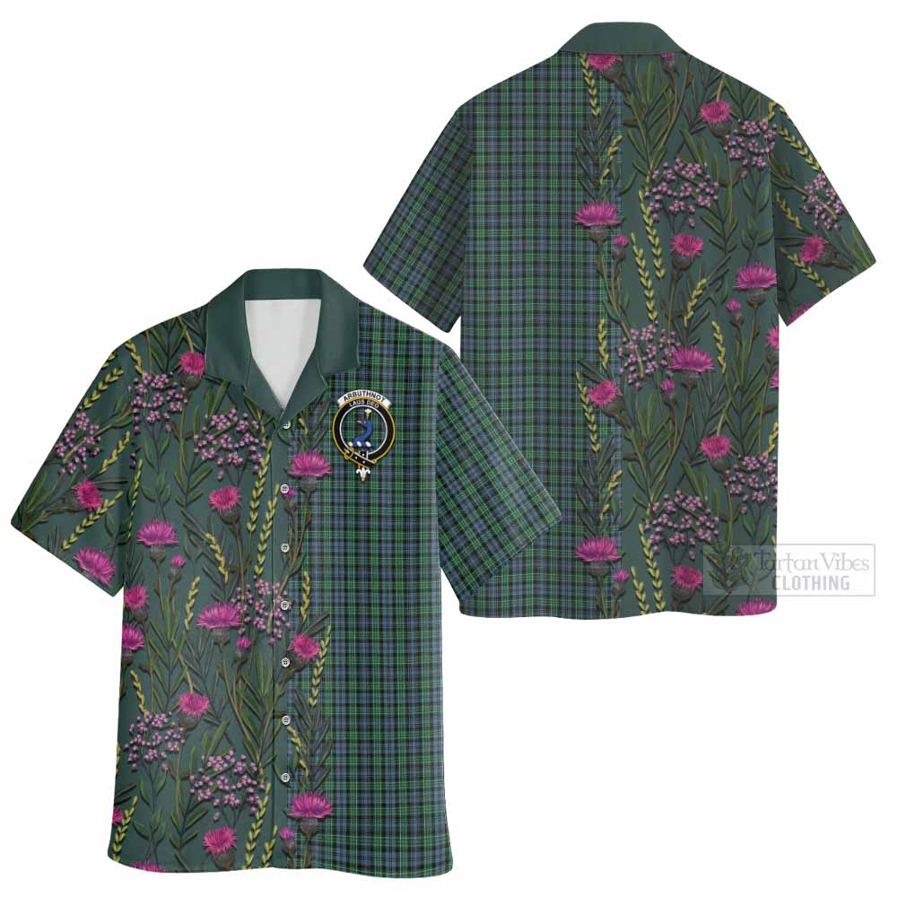 Arbuthnot Family Crest Tartan Hawaiian Shirt Scottish Thistle Flower Pattern Half Style - Tartan Vibes Clothing