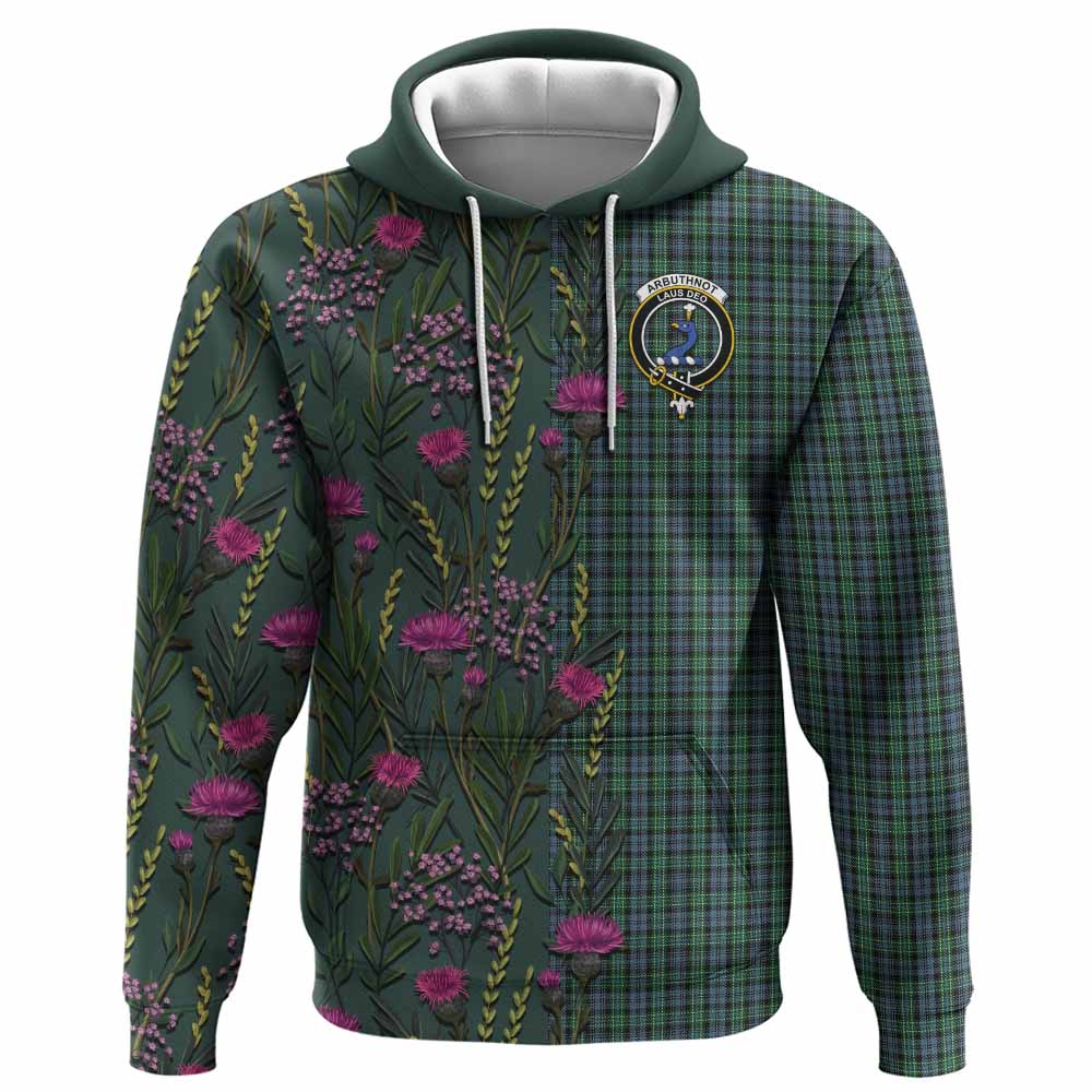 Arbuthnot Family Crest Tartan Hoodie Scottish Thistle Flower Pattern Half Style - Tartan Vibes Clothing