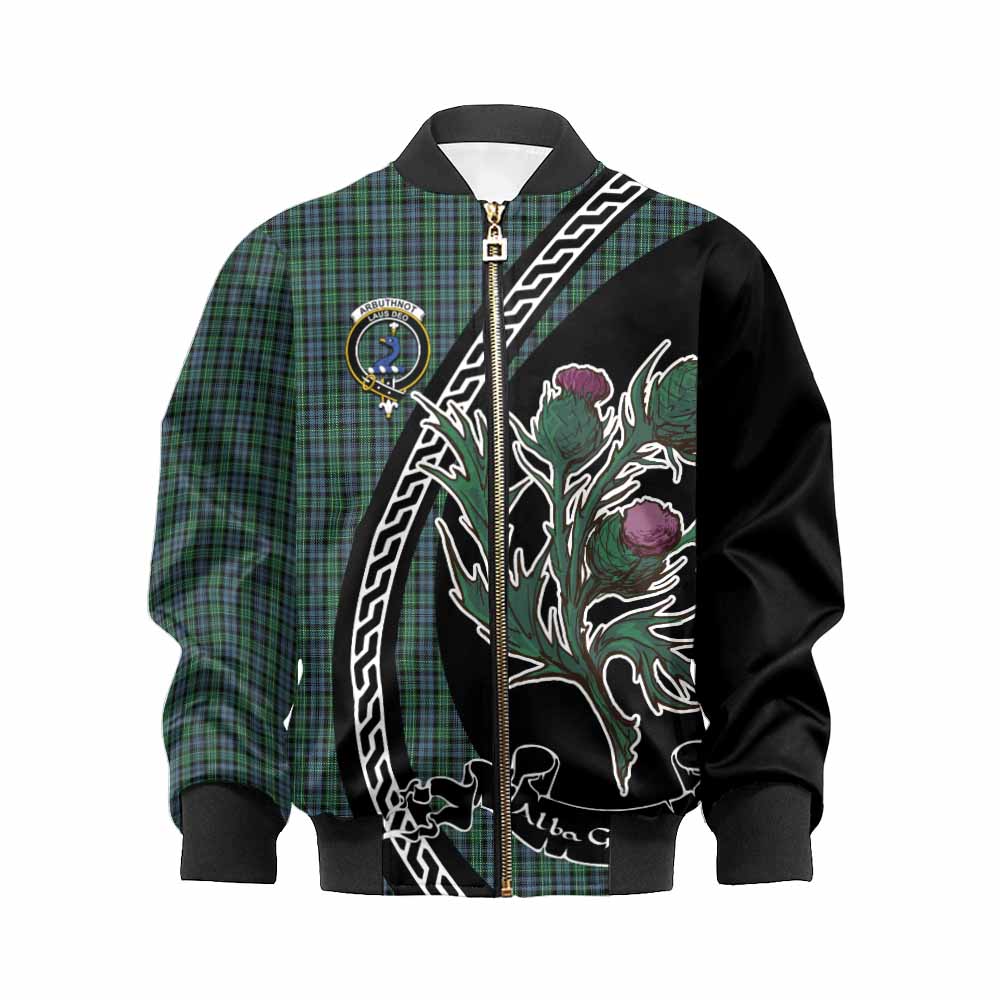 Arbuthnot Family Crest Tartan Kid Bomber Jacket Alba Thistle Inspired - Tartan Vibes Clothing