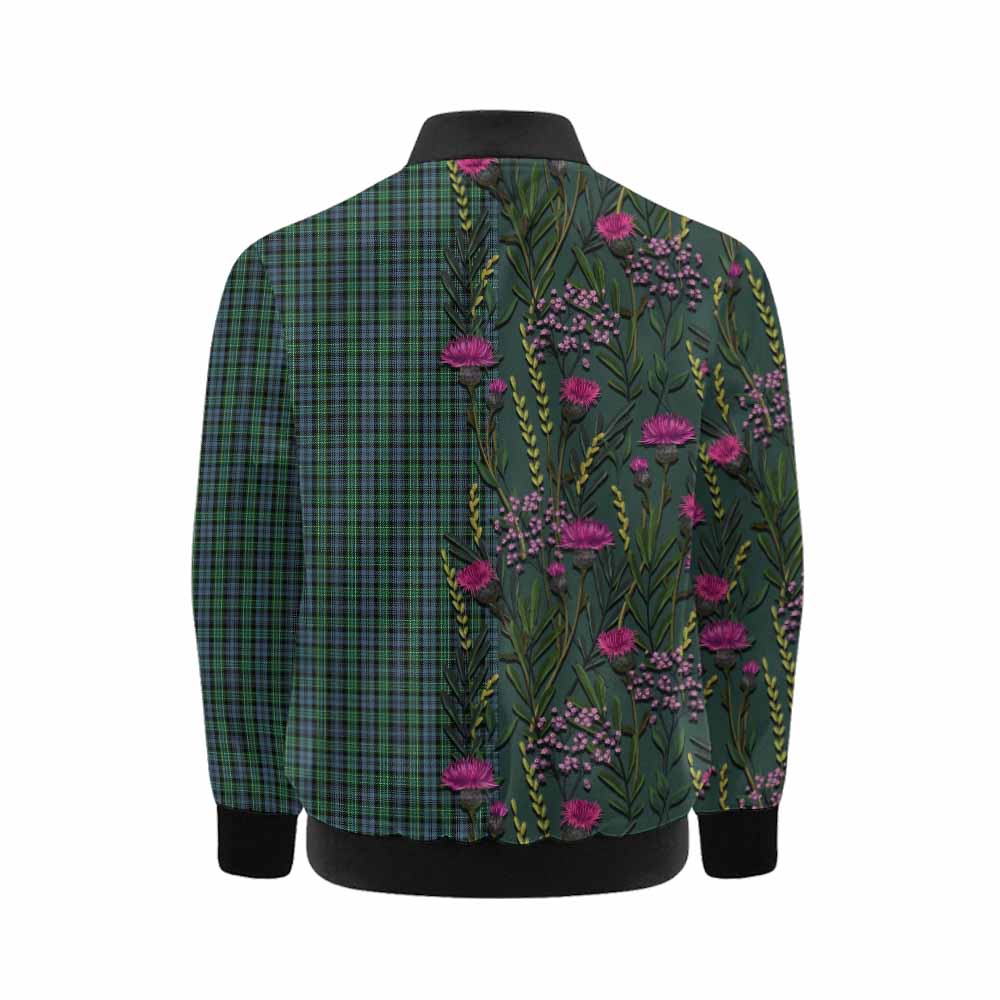 Arbuthnot Family Crest Tartan Kid Bomber Jacket Scottish Thistle Flower Pattern Half Style - Tartan Vibes Clothing