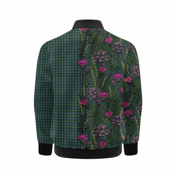 Arbuthnot Family Crest Tartan Kid Bomber Jacket Scottish Thistle Flower Pattern Half Style - Tartan Vibes Clothing