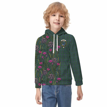 Arbuthnot Family Crest Tartan Kid Hoodie Scottish Thistle Flower Pattern Half Style - Tartan Vibes Clothing