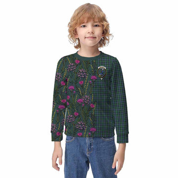 Arbuthnot Family Crest Tartan Kid Knitted Sweatshirt Scottish Thistle Flower Pattern Half Style - Tartan Vibes Clothing