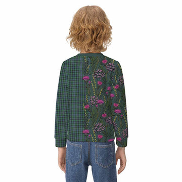Arbuthnot Family Crest Tartan Kid Knitted Sweatshirt Scottish Thistle Flower Pattern Half Style - Tartan Vibes Clothing