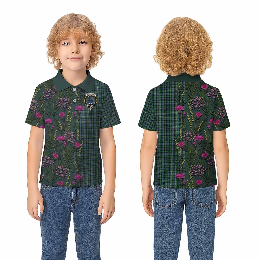Arbuthnot Family Crest Tartan Kid Polo Shirt Scottish Thistle Flower Pattern Half Style - Tartan Vibes Clothing