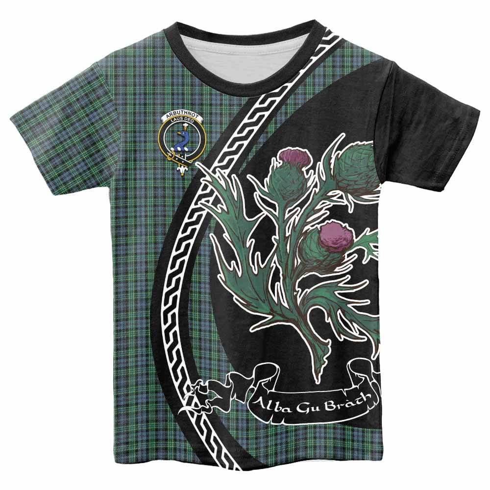 Arbuthnot Family Crest Tartan Kid T-shirt Alba Thistle Inspired - Tartan Vibes Clothing
