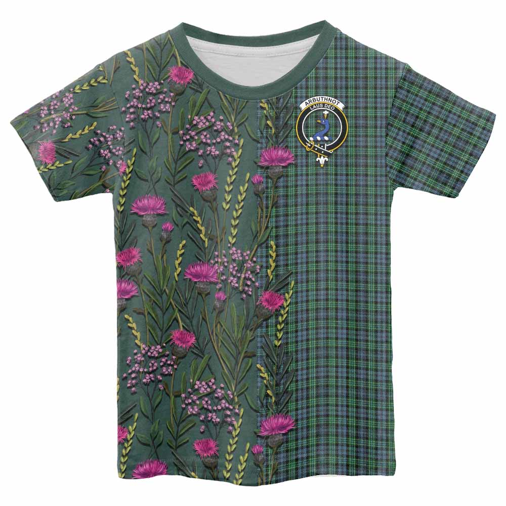 Arbuthnot Family Crest Tartan Kid T-shirt Scottish Thistle Flower Pattern Half Style - Tartan Vibes Clothing