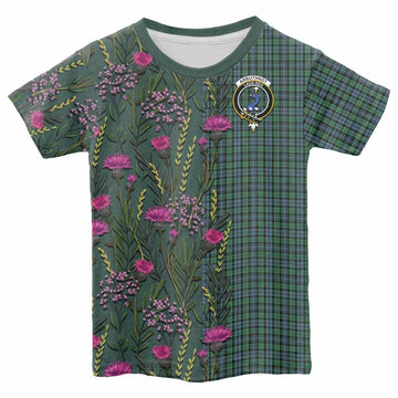Arbuthnot Family Crest Tartan Kid T-shirt Scottish Thistle Flower Pattern Half Style - Tartan Vibes Clothing