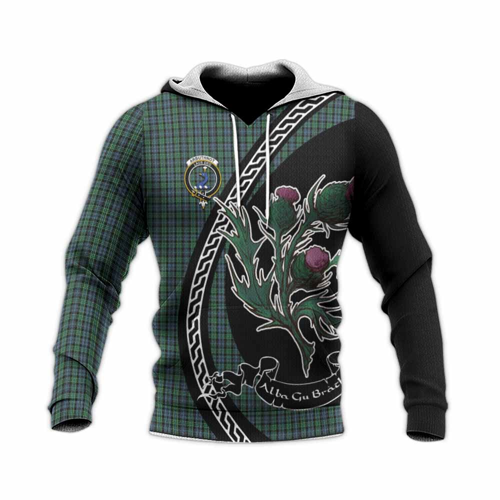 Arbuthnot Family Crest Tartan Knitted Hoodie Alba Thistle Inspired - Tartan Vibes Clothing