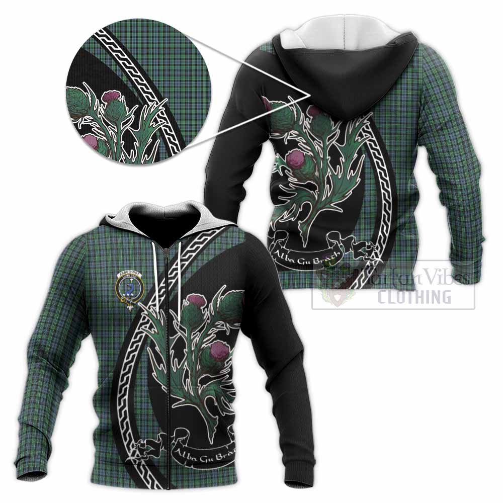 Arbuthnot Family Crest Tartan Knitted Hoodie Alba Thistle Inspired - Tartan Vibes Clothing