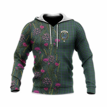Arbuthnot Family Crest Tartan Knitted Hoodie Scottish Thistle Flower Pattern Half Style - Tartan Vibes Clothing