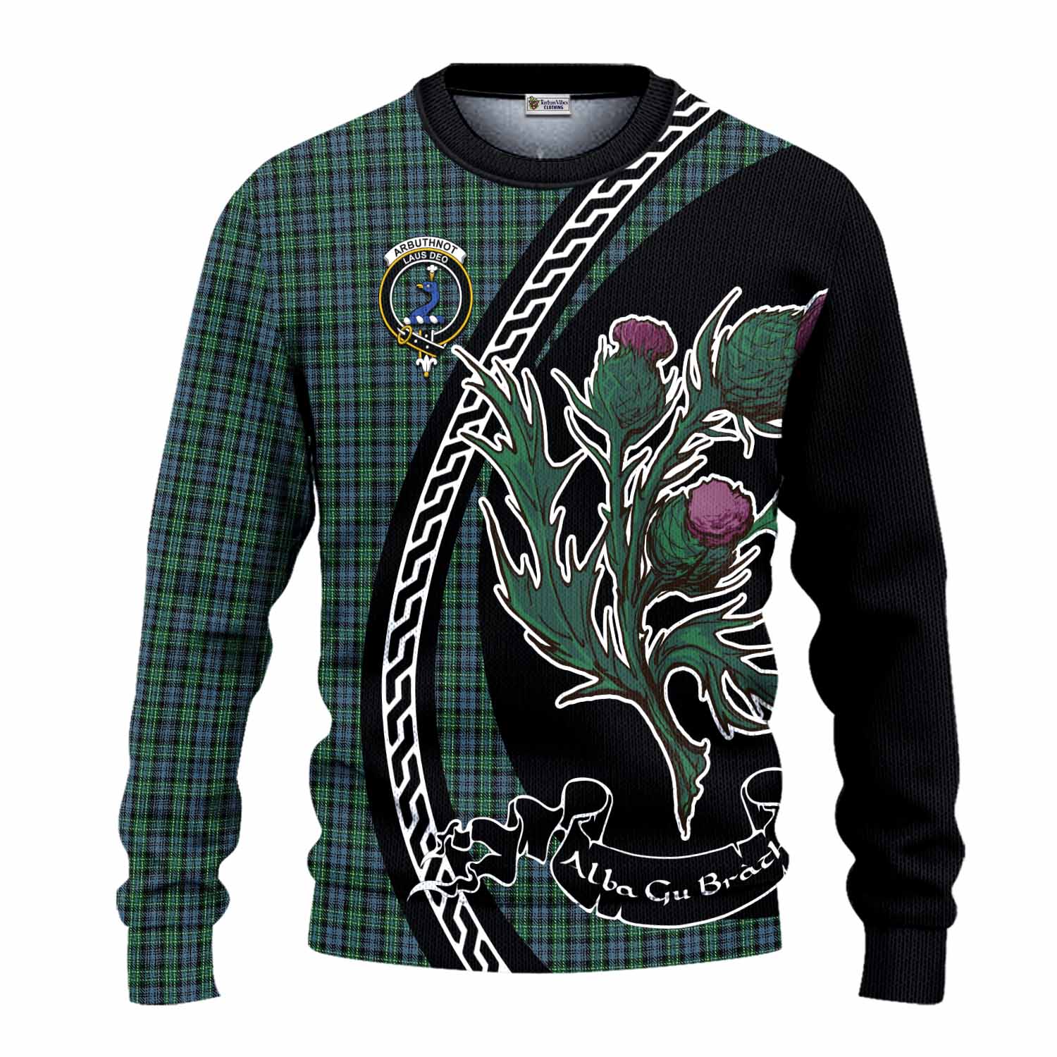 Arbuthnot Family Crest Tartan Knitted Sweater Alba Thistle Inspired - Tartan Vibes Clothing