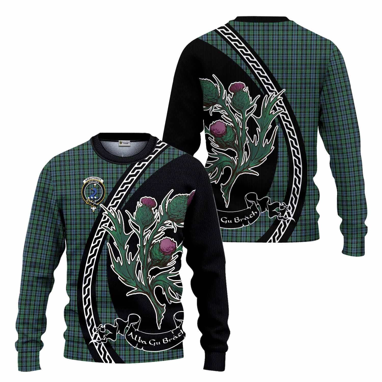 Arbuthnot Family Crest Tartan Knitted Sweater Alba Thistle Inspired - Tartan Vibes Clothing