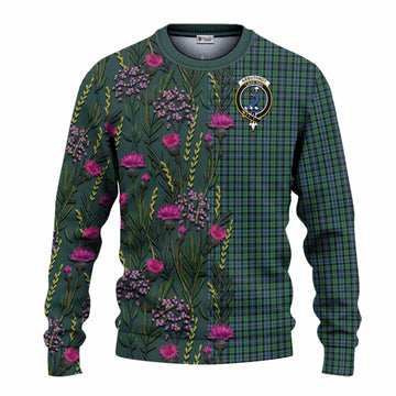 Arbuthnot Family Crest Tartan Knitted Sweater Scottish Thistle Flower Pattern Half Style - Tartan Vibes Clothing