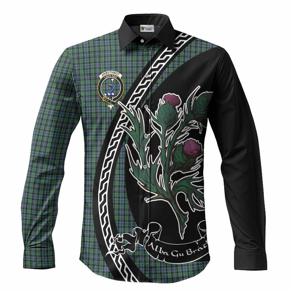 Arbuthnot Family Crest Tartan Long Sleeve Button Shirts Alba Thistle Inspired - Tartan Vibes Clothing