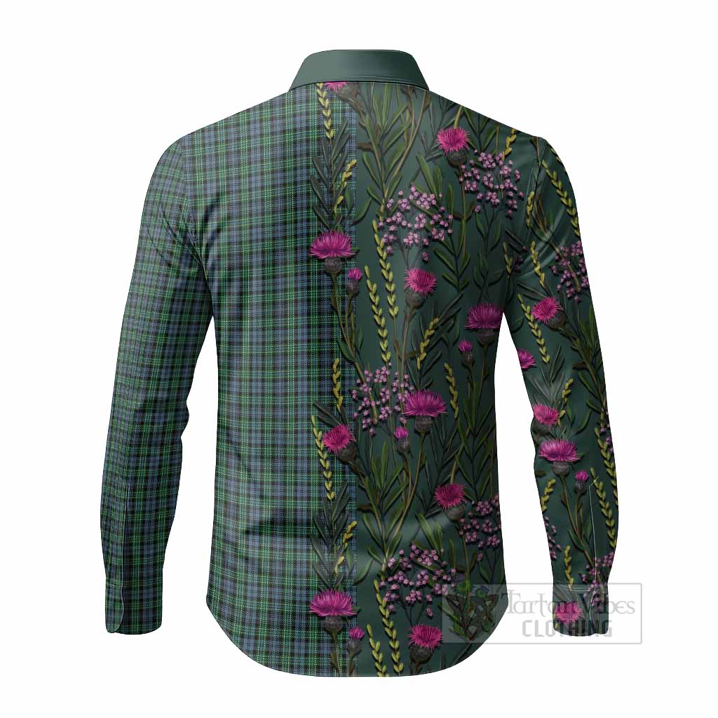 Arbuthnot Family Crest Tartan Long Sleeve Button Shirts Scottish Thistle Flower Pattern Half Style - Tartan Vibes Clothing