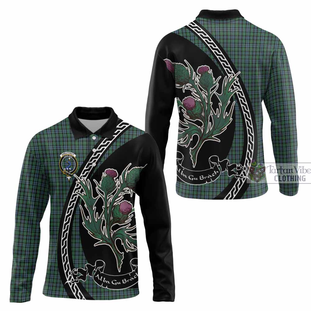 Arbuthnot Family Crest Tartan Long Sleeve Polo Shirt Alba Thistle Inspired - Tartan Vibes Clothing