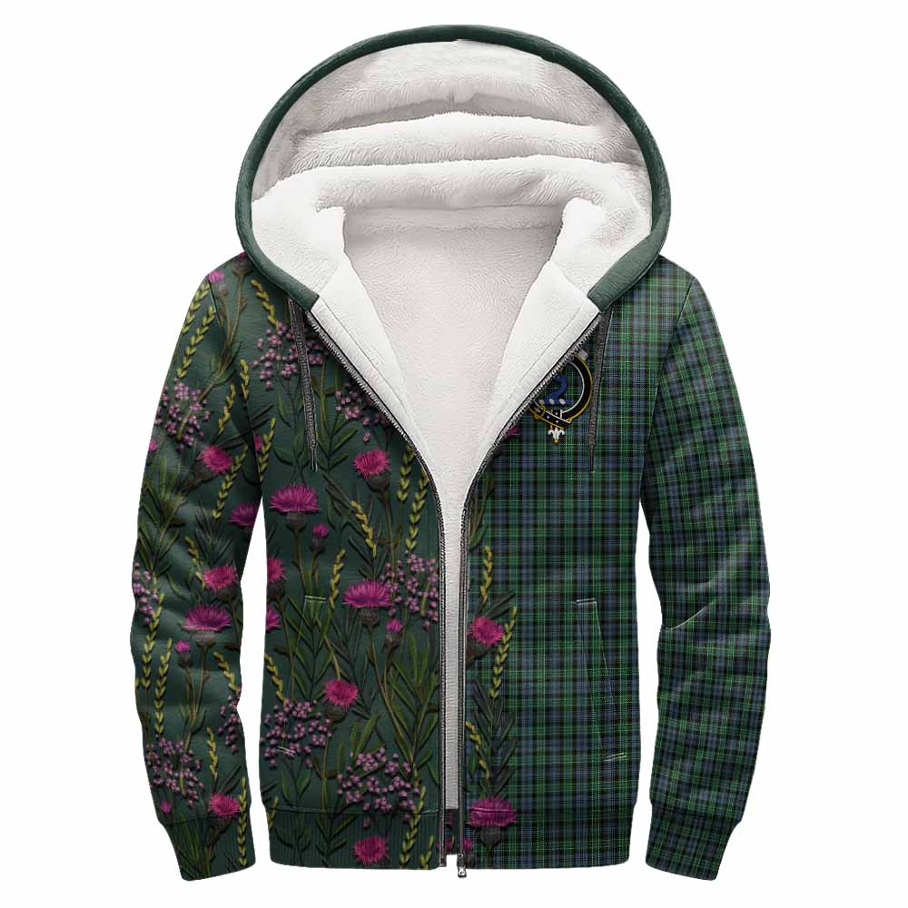Arbuthnot Family Crest Tartan Sherpa Hoodie Scottish Thistle Flower Pattern Half Style - Tartan Vibes Clothing