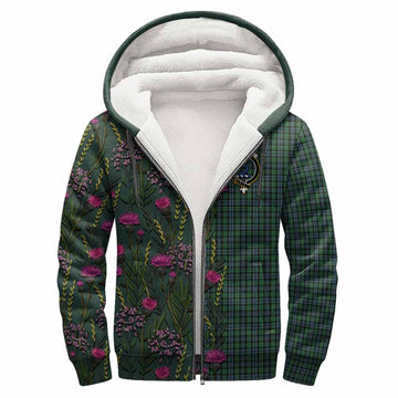 Arbuthnot Family Crest Tartan Sherpa Hoodie Scottish Thistle Flower Pattern Half Style - Tartan Vibes Clothing