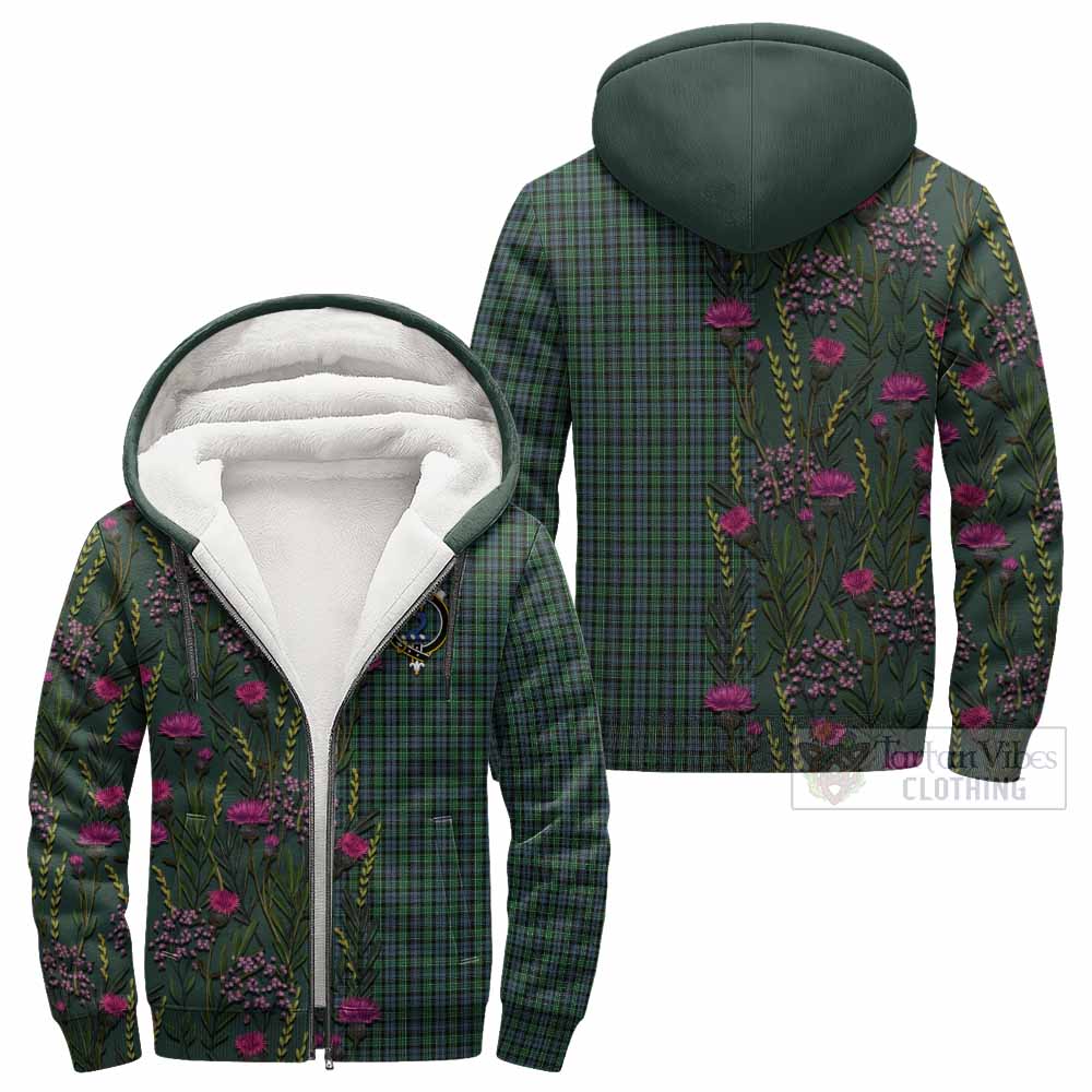 Arbuthnot Family Crest Tartan Sherpa Hoodie Scottish Thistle Flower Pattern Half Style - Tartan Vibes Clothing