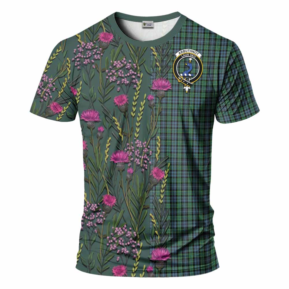 Arbuthnot Family Crest Tartan T-Shirt Scottish Thistle Flower Pattern Half Style - Tartan Vibes Clothing