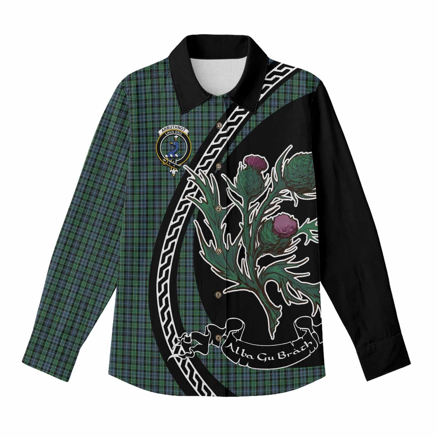 Arbuthnot Family Crest Tartan Women Casual Shirt Alba Thistle Inspired - Tartan Vibes Clothing