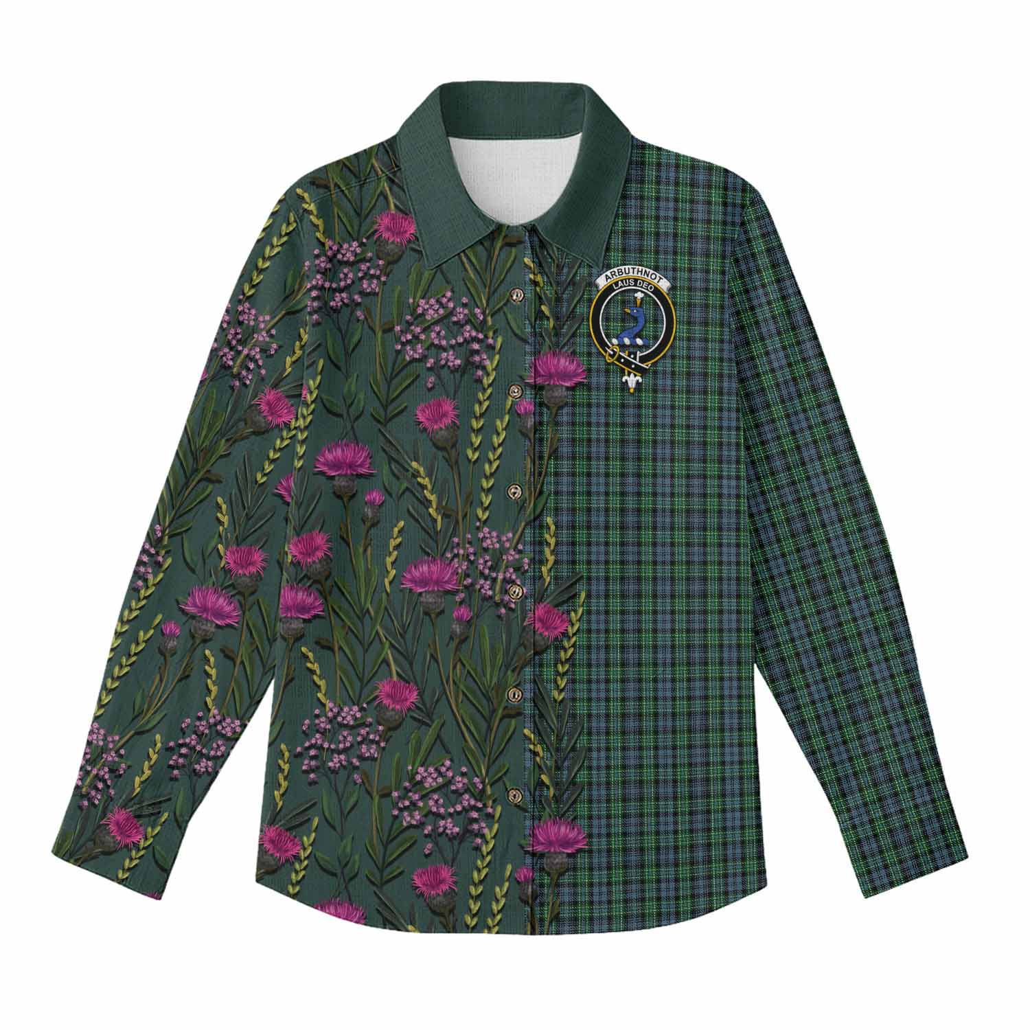 Arbuthnot Family Crest Tartan Women Casual Shirt Scottish Thistle Flower Pattern Half Style - Tartan Vibes Clothing