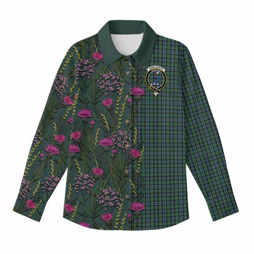 Arbuthnot Family Crest Tartan Women Casual Shirt Scottish Thistle Flower Pattern Half Style - Tartan Vibes Clothing