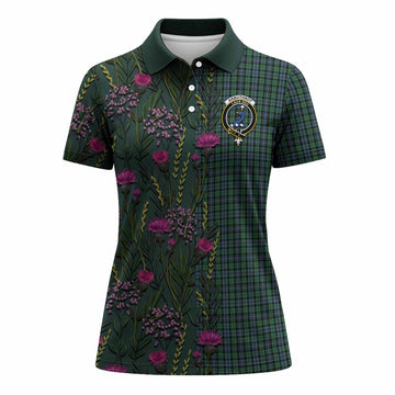 Arbuthnot Family Crest Tartan Women Polo Shirt Scottish Thistle Flower Pattern Half Style - Tartan Vibes Clothing