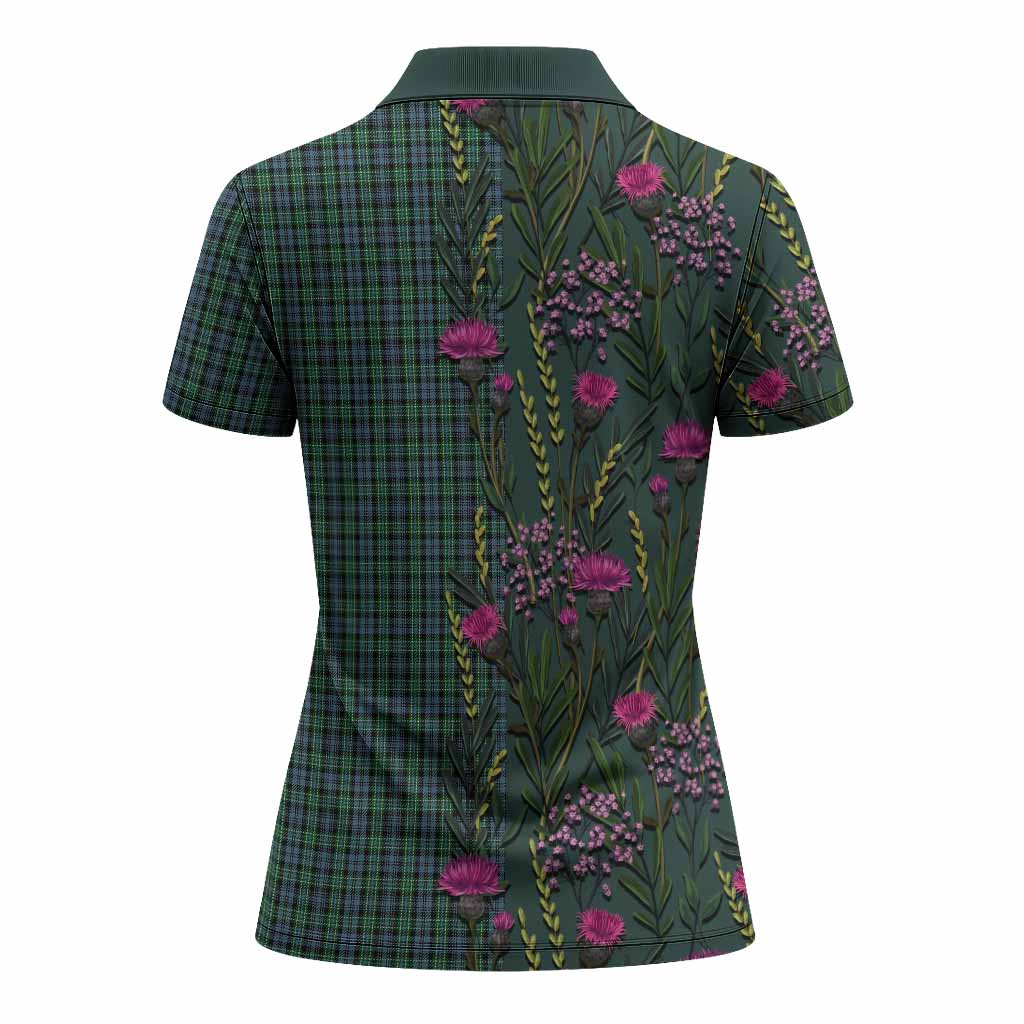 Arbuthnot Family Crest Tartan Women Polo Shirt Scottish Thistle Flower Pattern Half Style - Tartan Vibes Clothing
