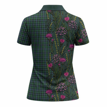 Arbuthnot Family Crest Tartan Women Polo Shirt Scottish Thistle Flower Pattern Half Style - Tartan Vibes Clothing