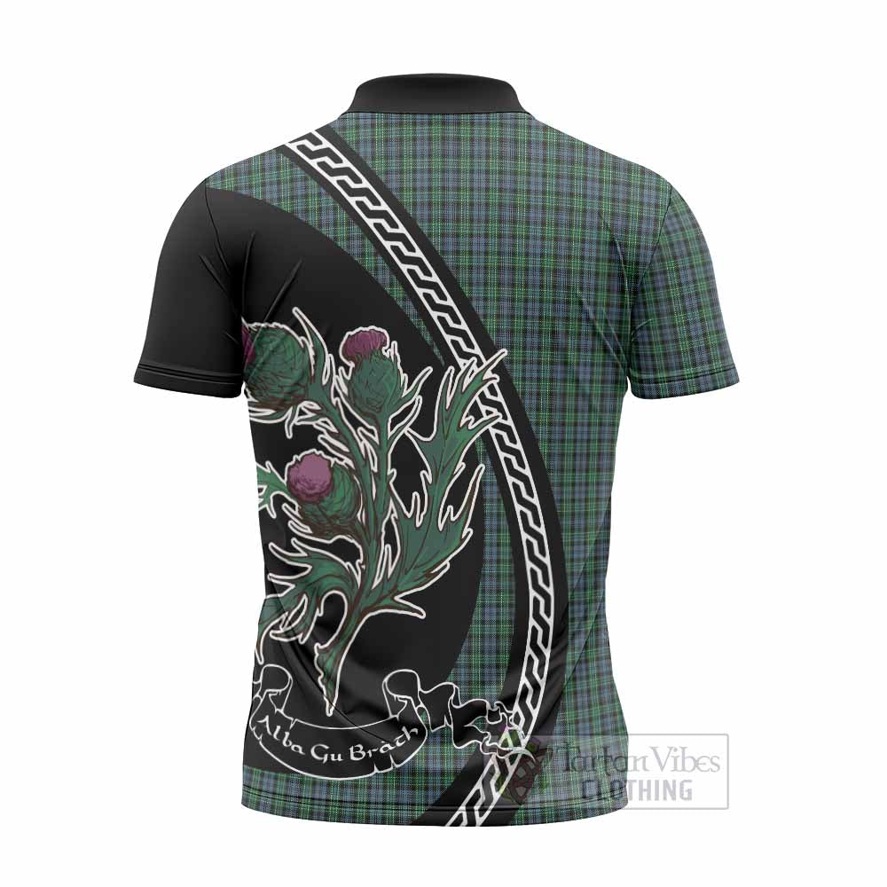 Arbuthnot Family Crest Tartan Zipper Polo Shirt Alba Thistle Inspired - Tartan Vibes Clothing