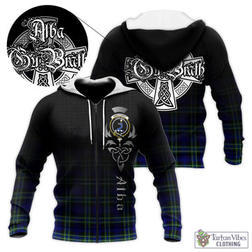 Arbuthnot Modern Tartan Knitted Hoodie Featuring Alba Gu Brath Family Crest Celtic Inspired