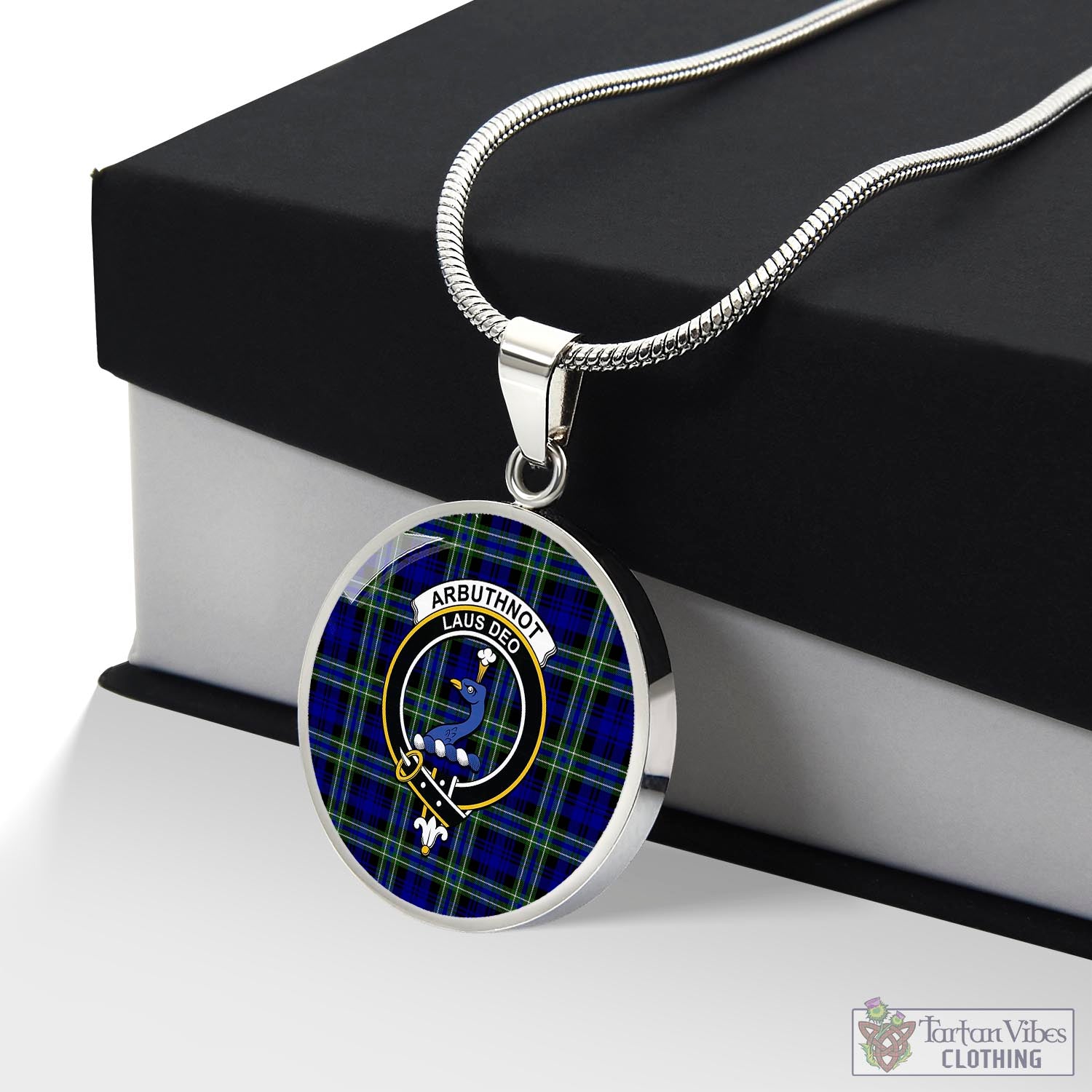 Tartan Vibes Clothing Arbuthnot Modern Tartan Circle Necklace with Family Crest