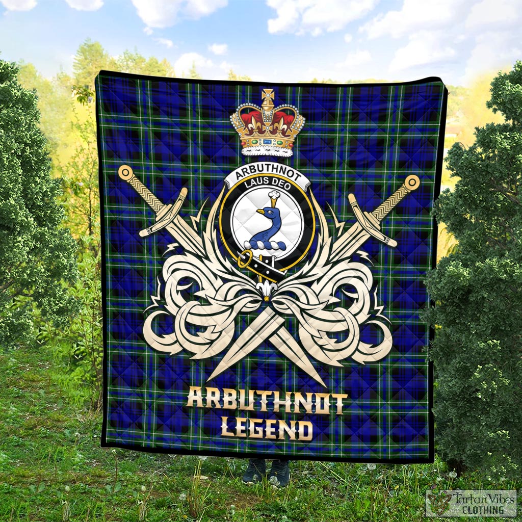 Tartan Vibes Clothing Arbuthnot Modern Tartan Quilt with Clan Crest and the Golden Sword of Courageous Legacy