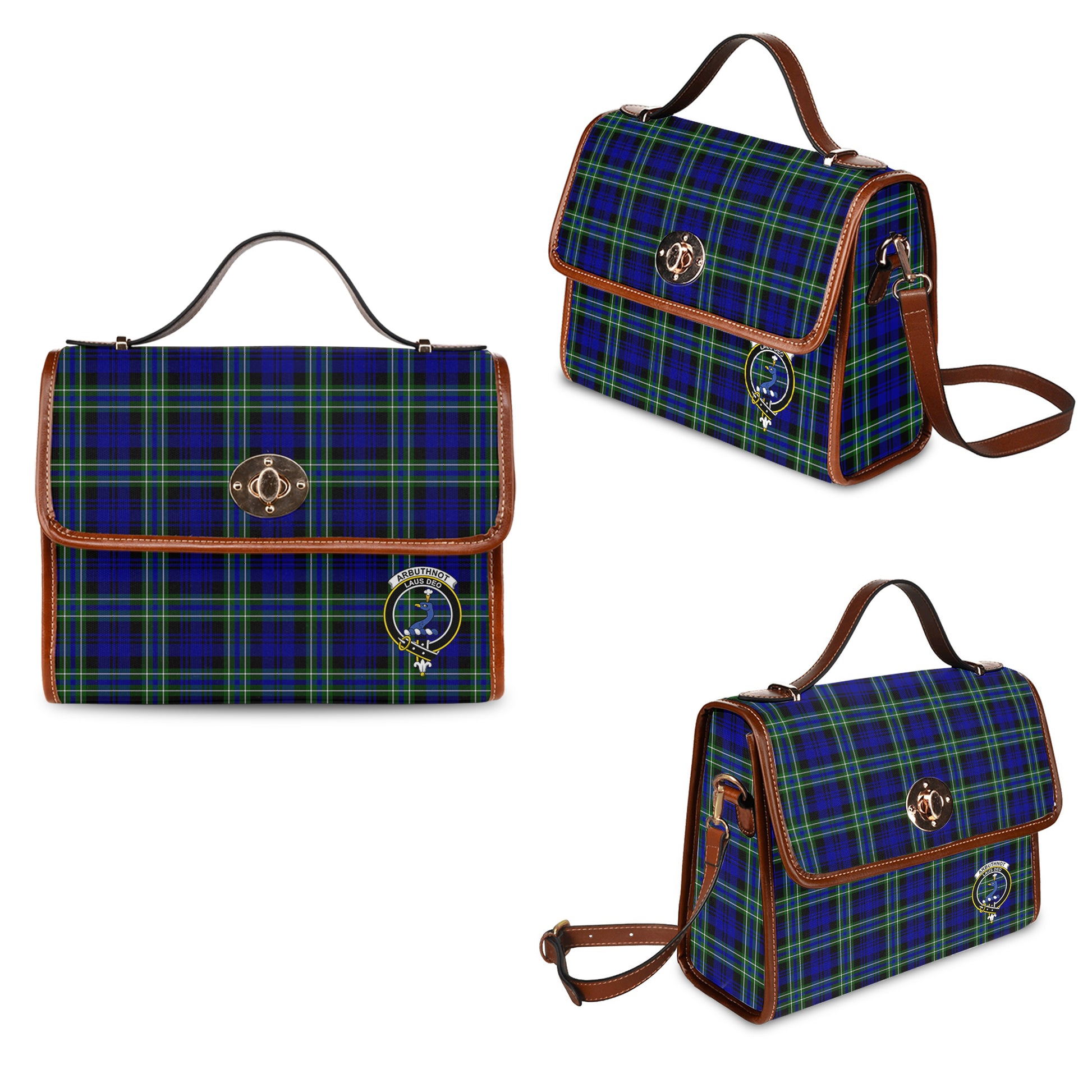 Arbuthnot Modern Tartan Leather Strap Waterproof Canvas Bag with Family Crest One Size 34cm * 42cm (13.4" x 16.5") - Tartanvibesclothing