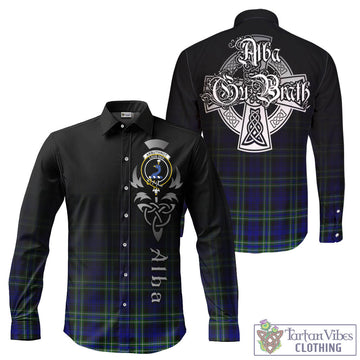 Arbuthnot Modern Tartan Long Sleeve Button Up Featuring Alba Gu Brath Family Crest Celtic Inspired