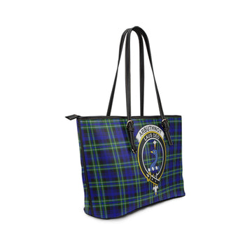 Arbuthnot Modern Tartan Leather Tote Bag with Family Crest