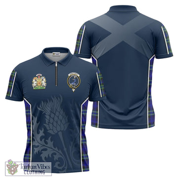 Arbuthnot Modern Tartan Zipper Polo Shirt with Family Crest and Scottish Thistle Vibes Sport Style