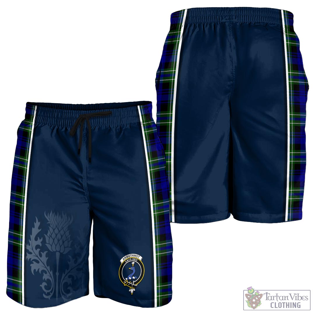 Tartan Vibes Clothing Arbuthnot Modern Tartan Men's Shorts with Family Crest and Scottish Thistle Vibes Sport Style