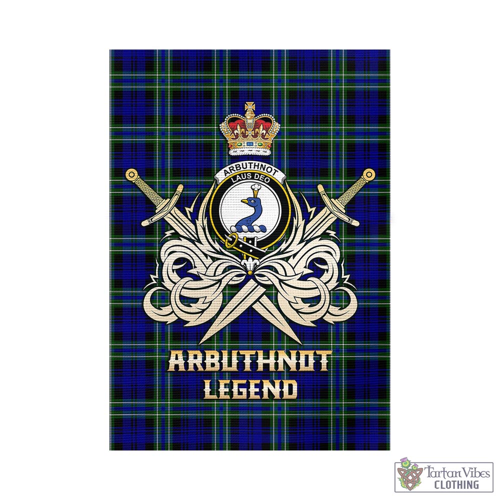 Tartan Vibes Clothing Arbuthnot Modern Tartan Flag with Clan Crest and the Golden Sword of Courageous Legacy